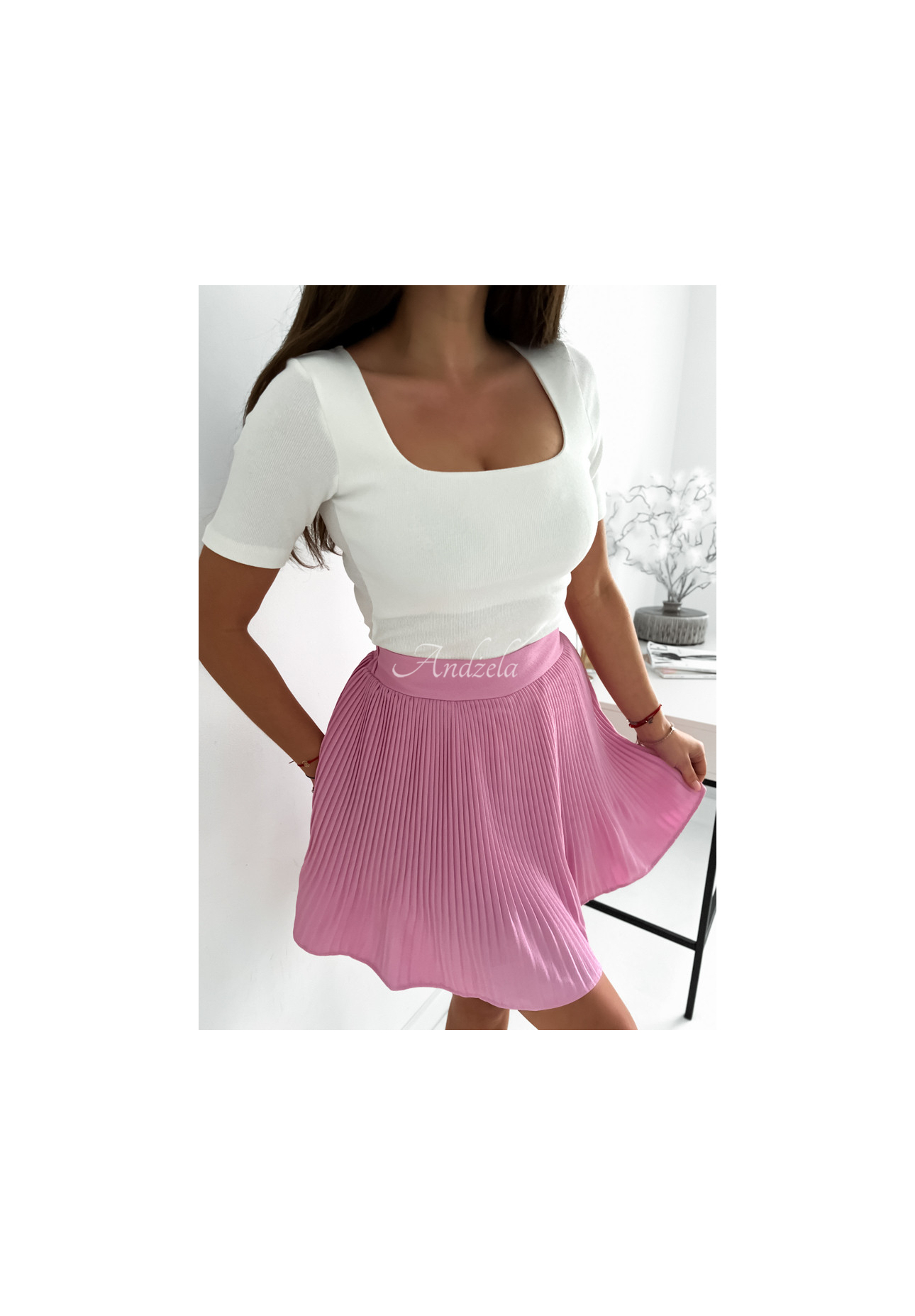 Rebrovaná blúzka so štvorcovým výstrihom Trust Yourself ecru