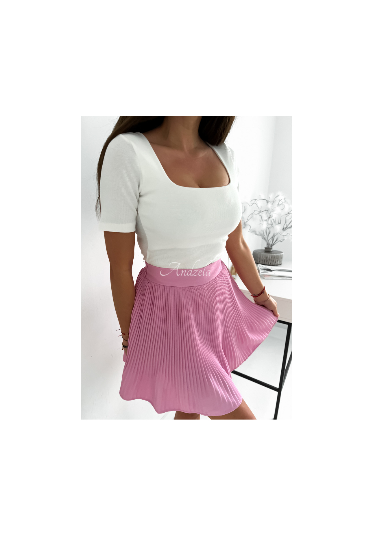 Rebrovaná blúzka so štvorcovým výstrihom Trust Yourself ecru