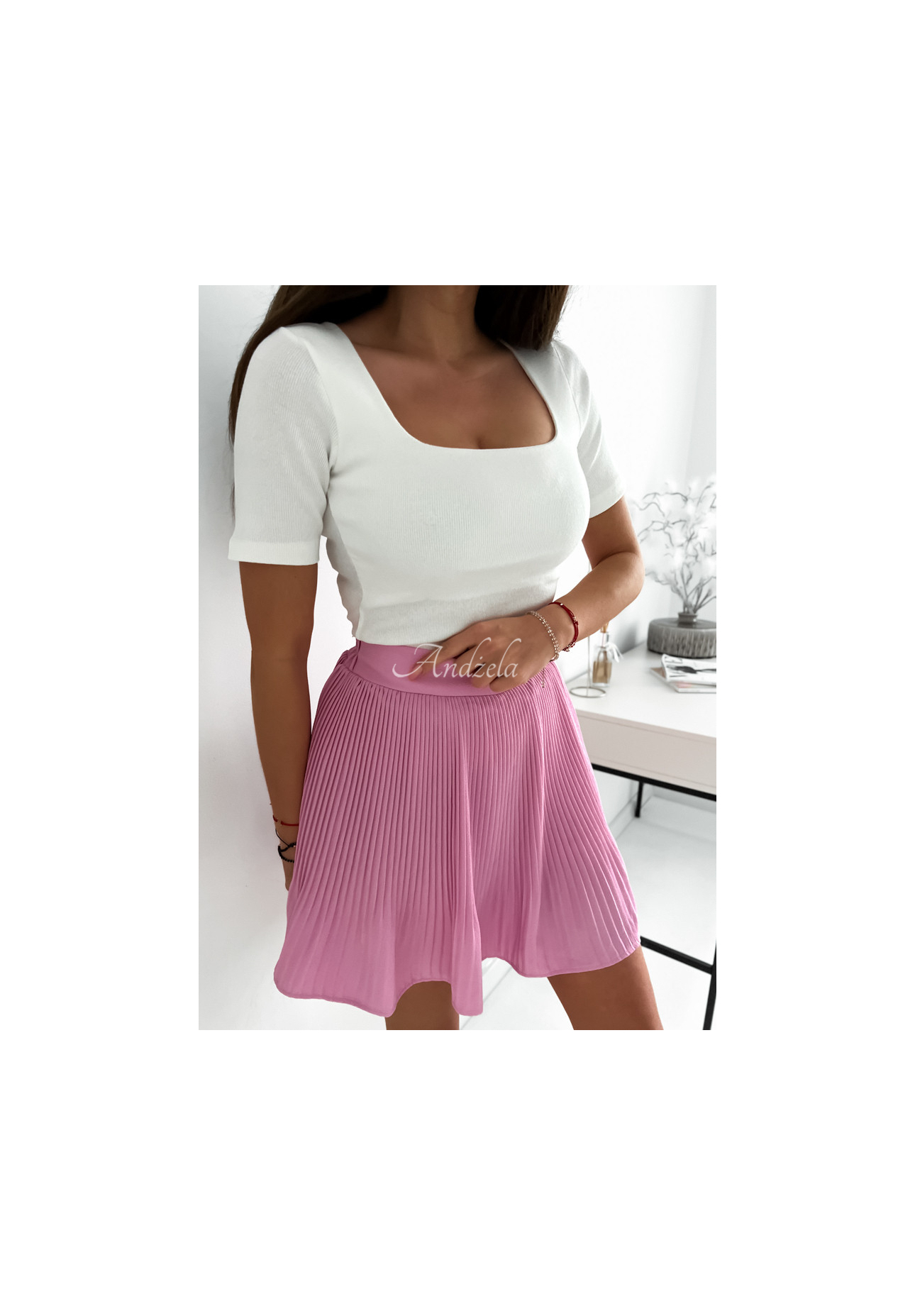 Rebrovaná blúzka so štvorcovým výstrihom Trust Yourself ecru