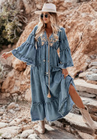 džínsová Šaty z haftami Aqua Beauty jasnoniebieska