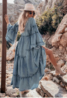 džínsová Šaty z haftami Aqua Beauty jasnoniebieska