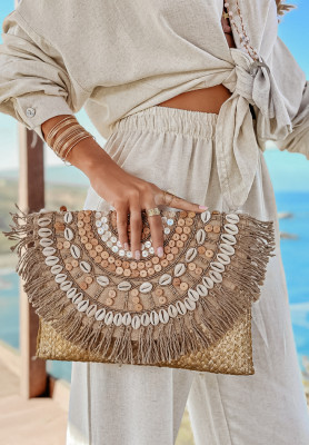 Listová kabelka s mušľami boho Wate And Waves zlatá