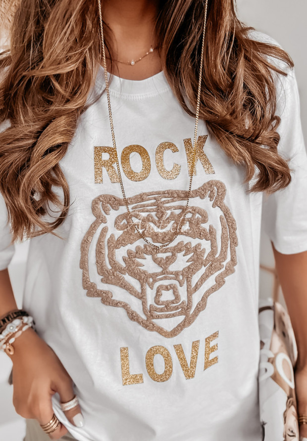 Tričko oversize s potlačou Rock&Love Biela