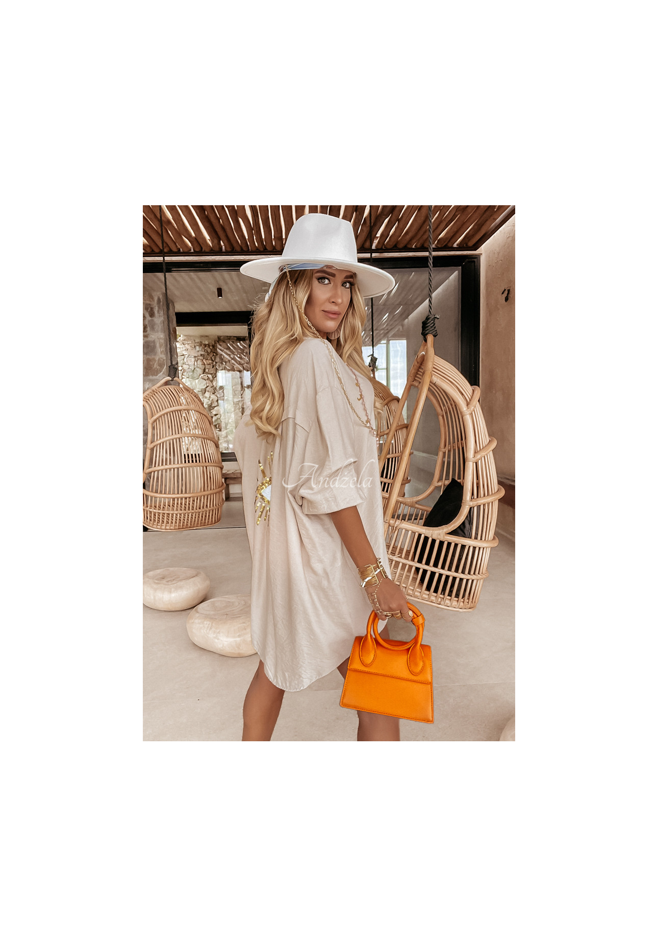 Košeľa s ozdobnou aplukáciou Eye See You béžová