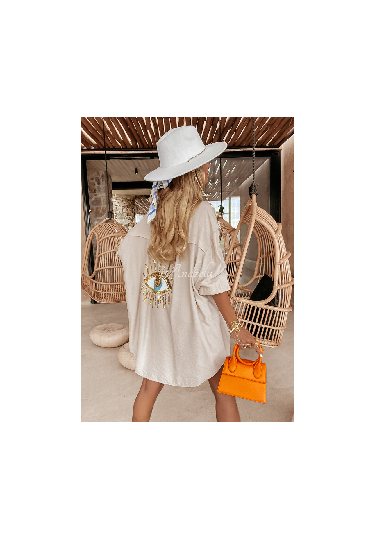 Košeľa s ozdobnou aplukáciou Eye See You béžová