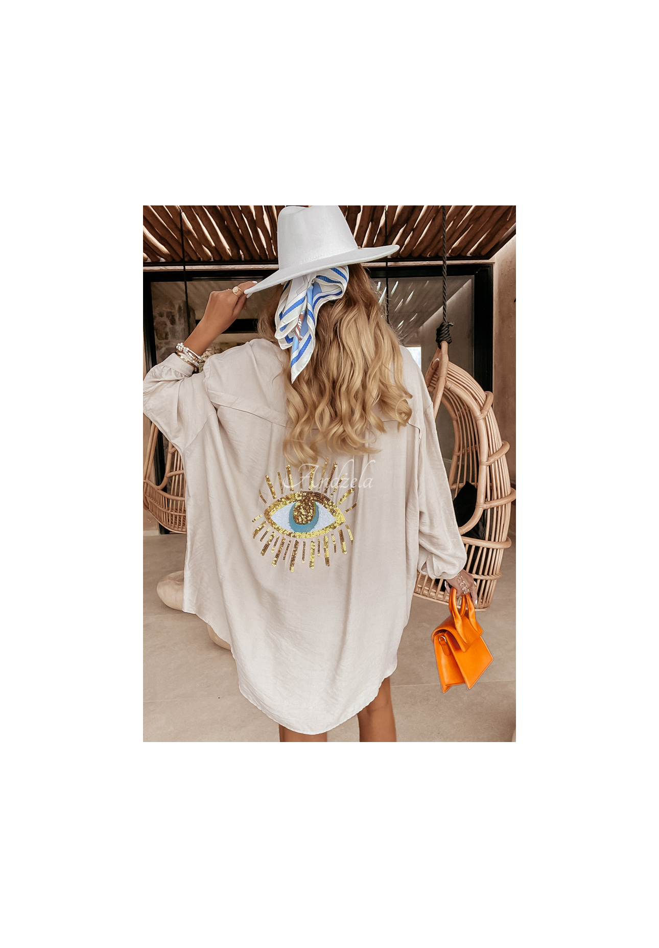 Košeľa s ozdobnou aplukáciou Eye See You béžová