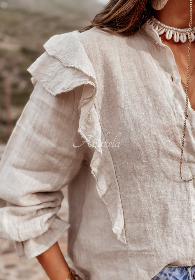 Ľanová košeľa s volánikmi Isleria béžová