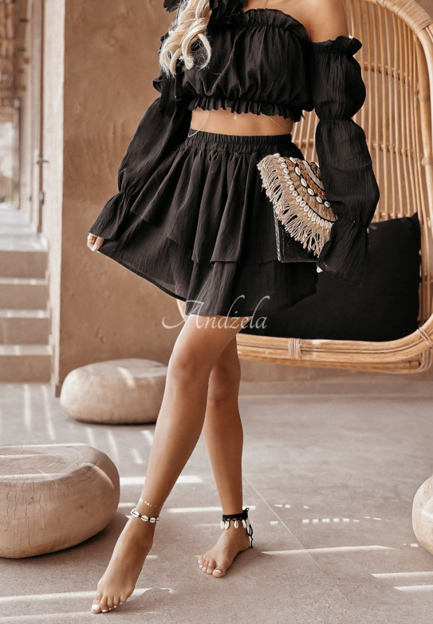 Mušlínová mini sukňa s volánikmi Beach Babe čierna