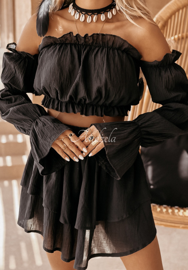 Mušlínová mini sukňa s volánikmi Beach Babe čierna