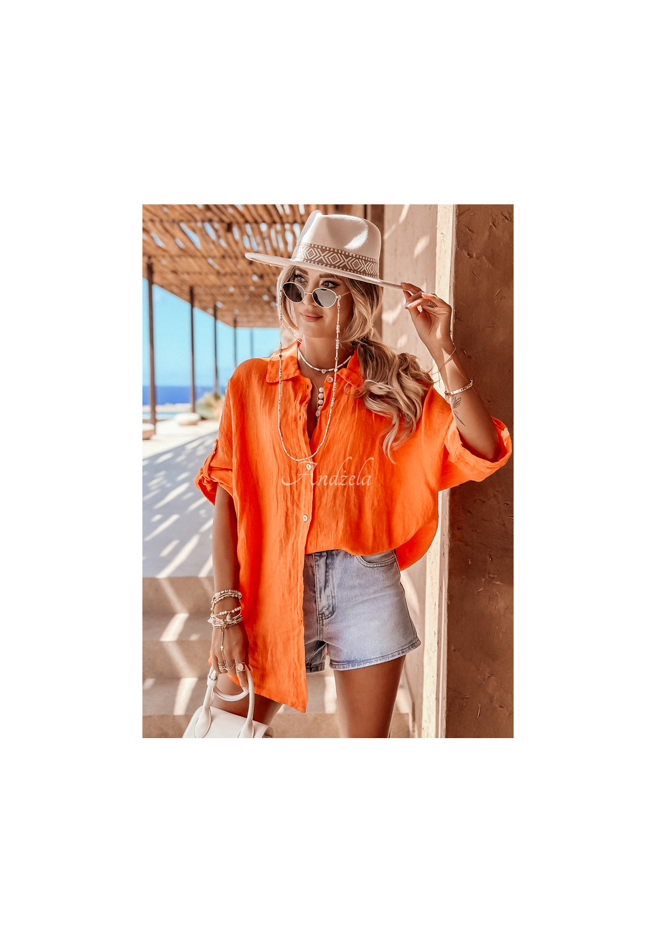 Ľanová košeľa Summery Essentials oranžová