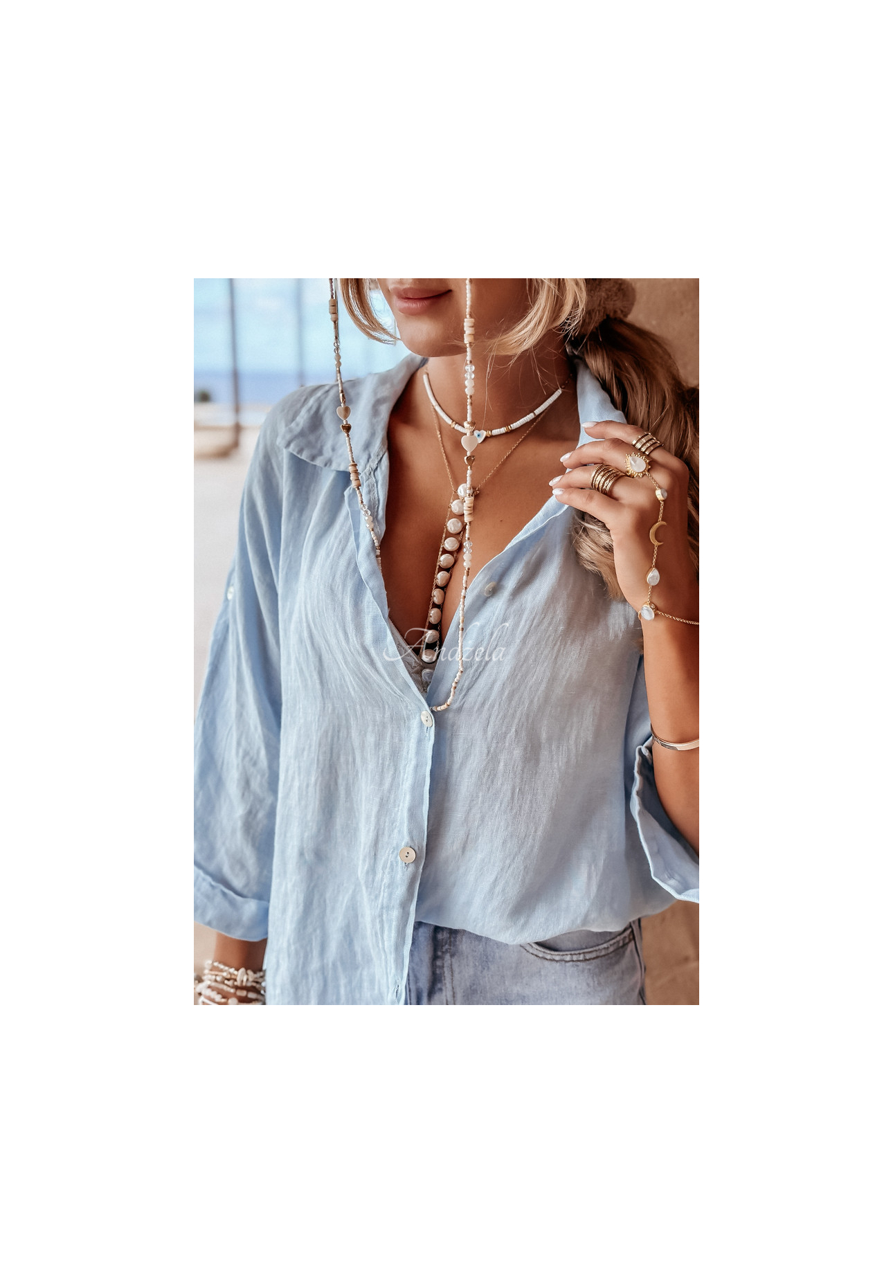 Ľanová košeľa Summery Essentials blankytná