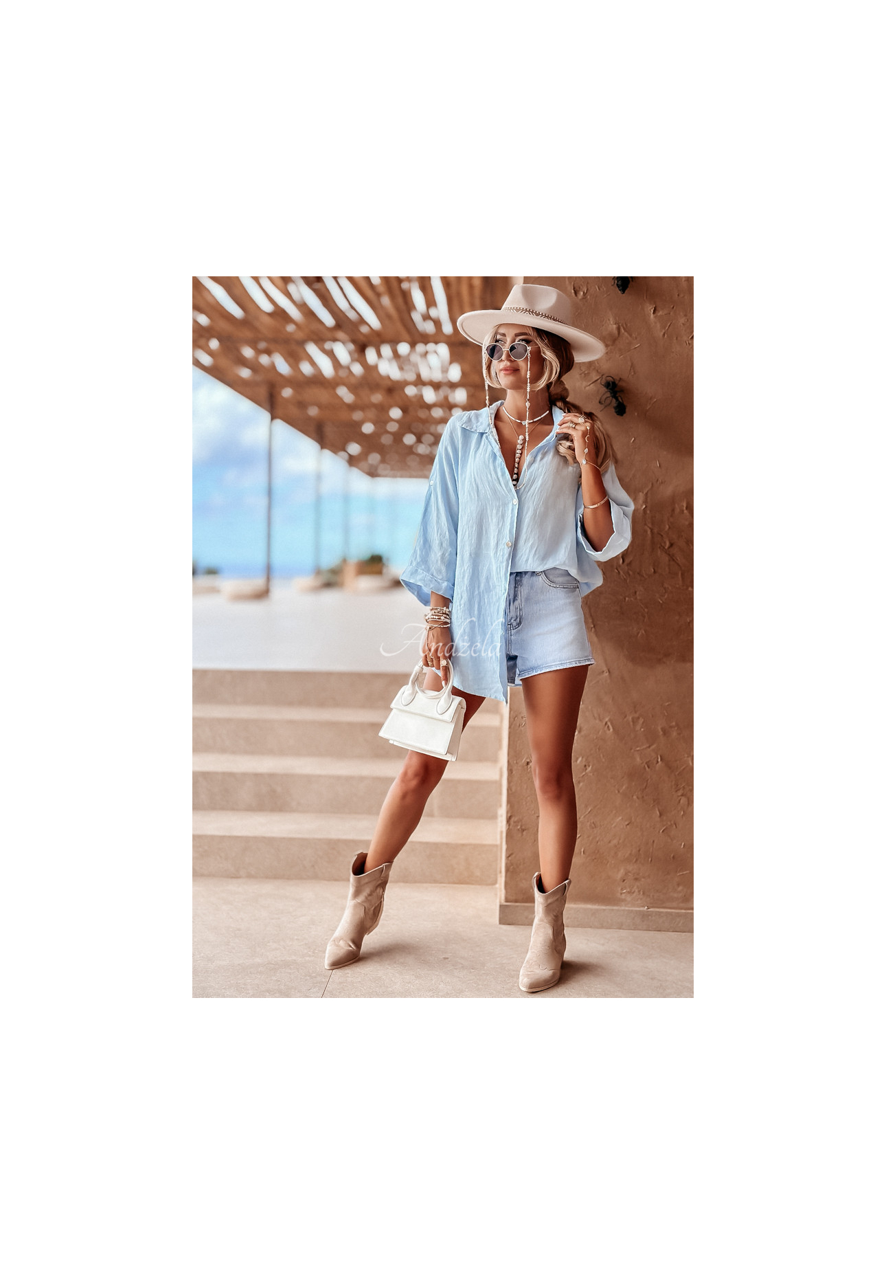 Ľanová košeľa Summery Essentials blankytná