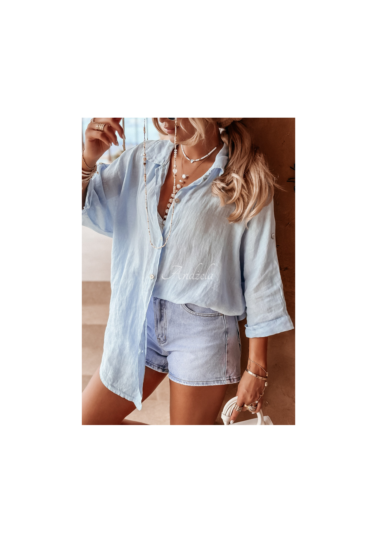 Ľanová košeľa Summery Essentials blankytná