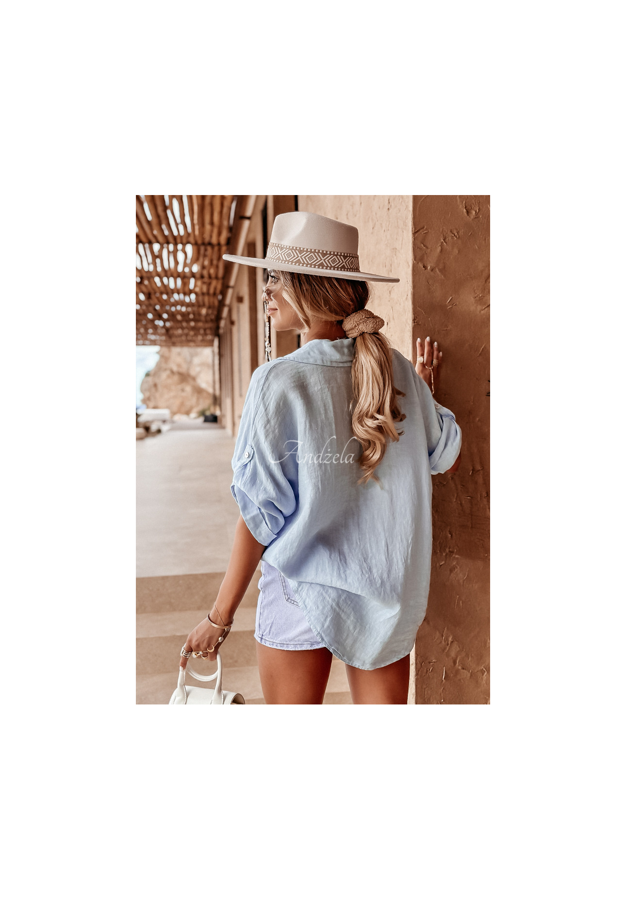 Ľanová košeľa Summery Essentials blankytná