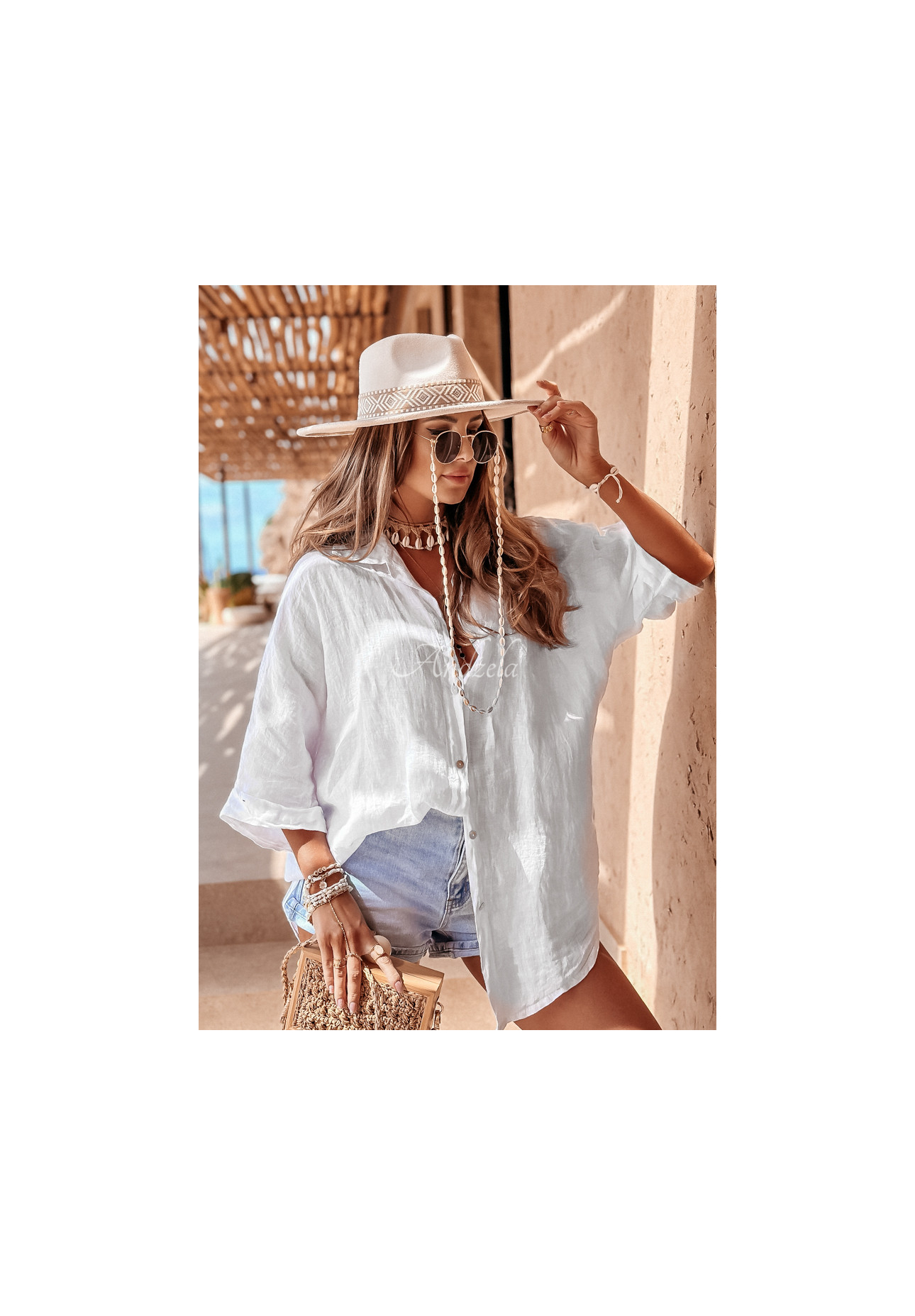 Ľanová košeľa Summery Essentials Biela