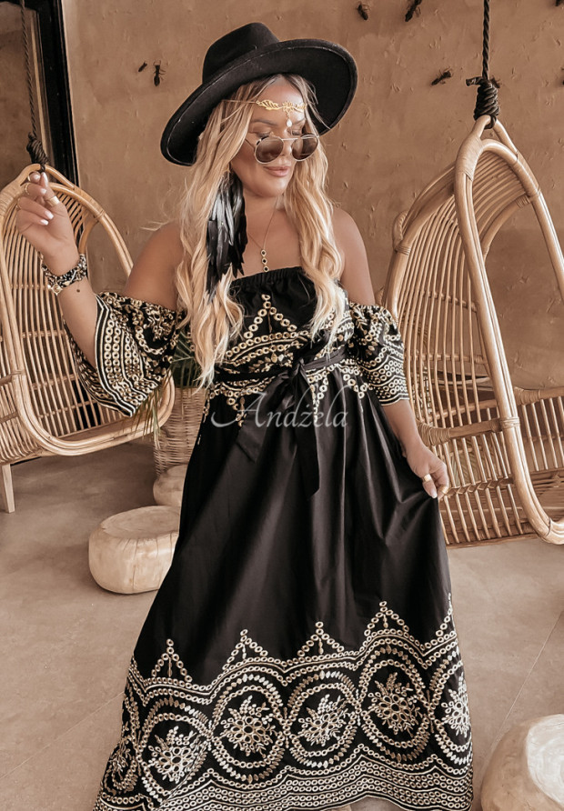 Šaty španielka maxi s výšivkou Miss Summer čierna