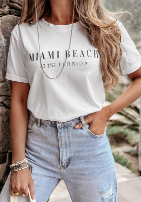 Tričko s potlačou Miami Beach Florida Biela