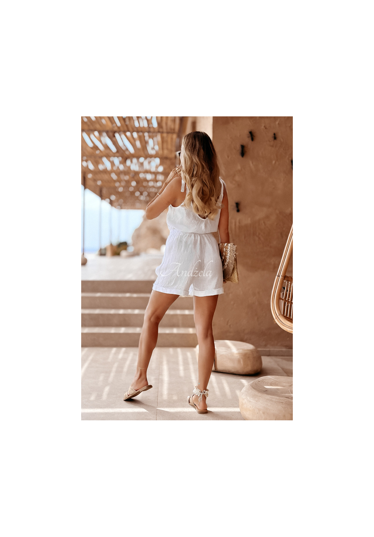 Krátke ľanové šortky Summery Essentials ecru