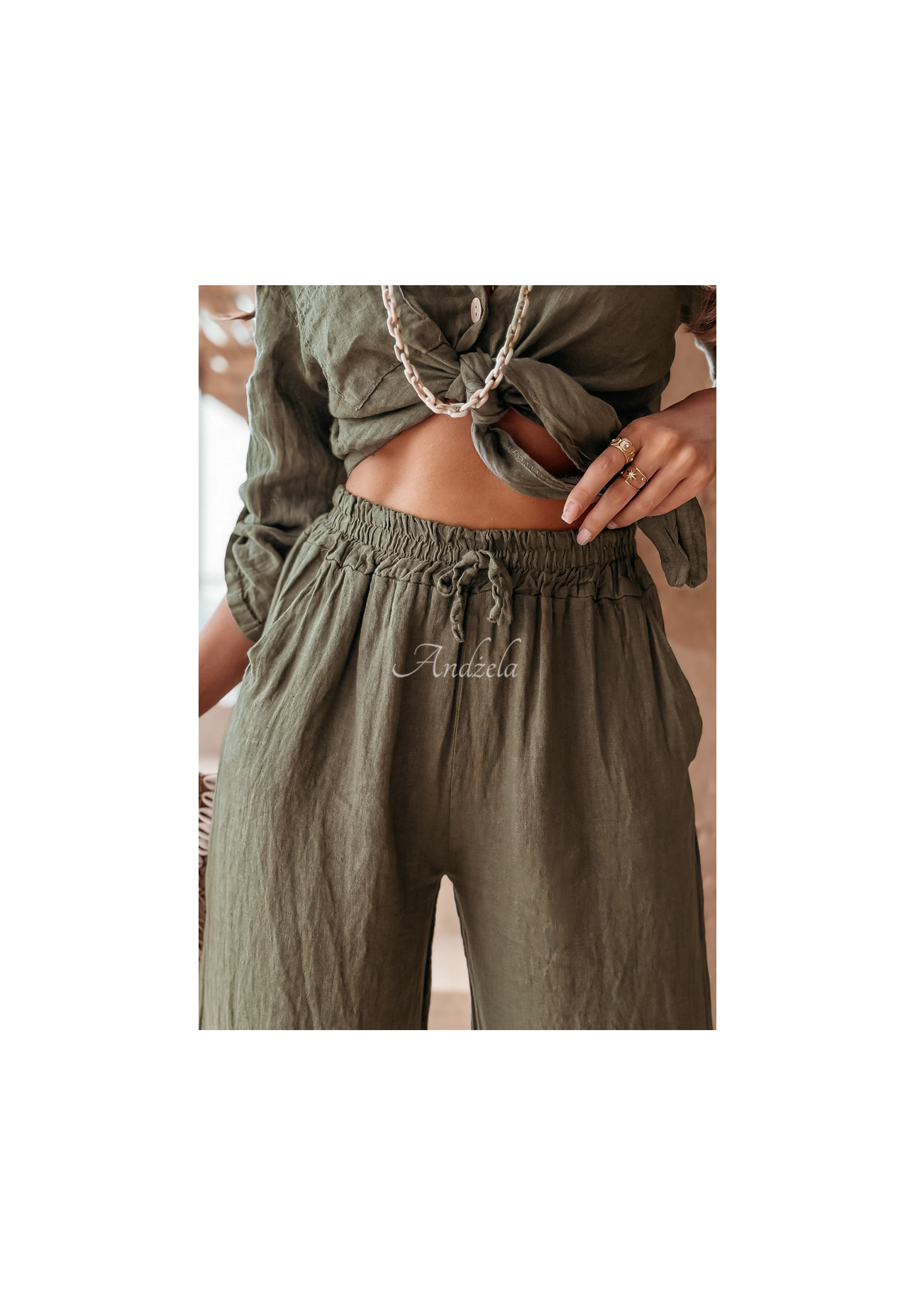 Ľanové nohavice Summery Essentials khaki