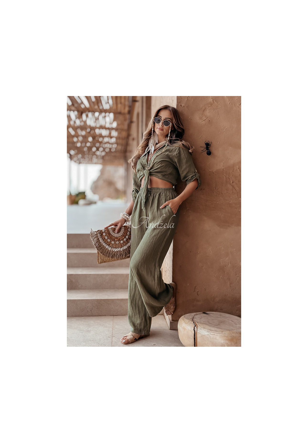 Ľanové nohavice Summery Essentials khaki