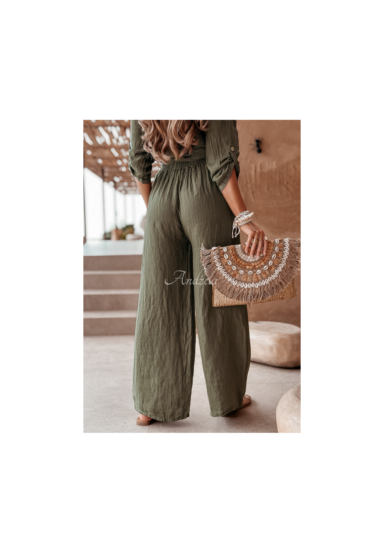 Ľanové nohavice Summery Essentials khaki