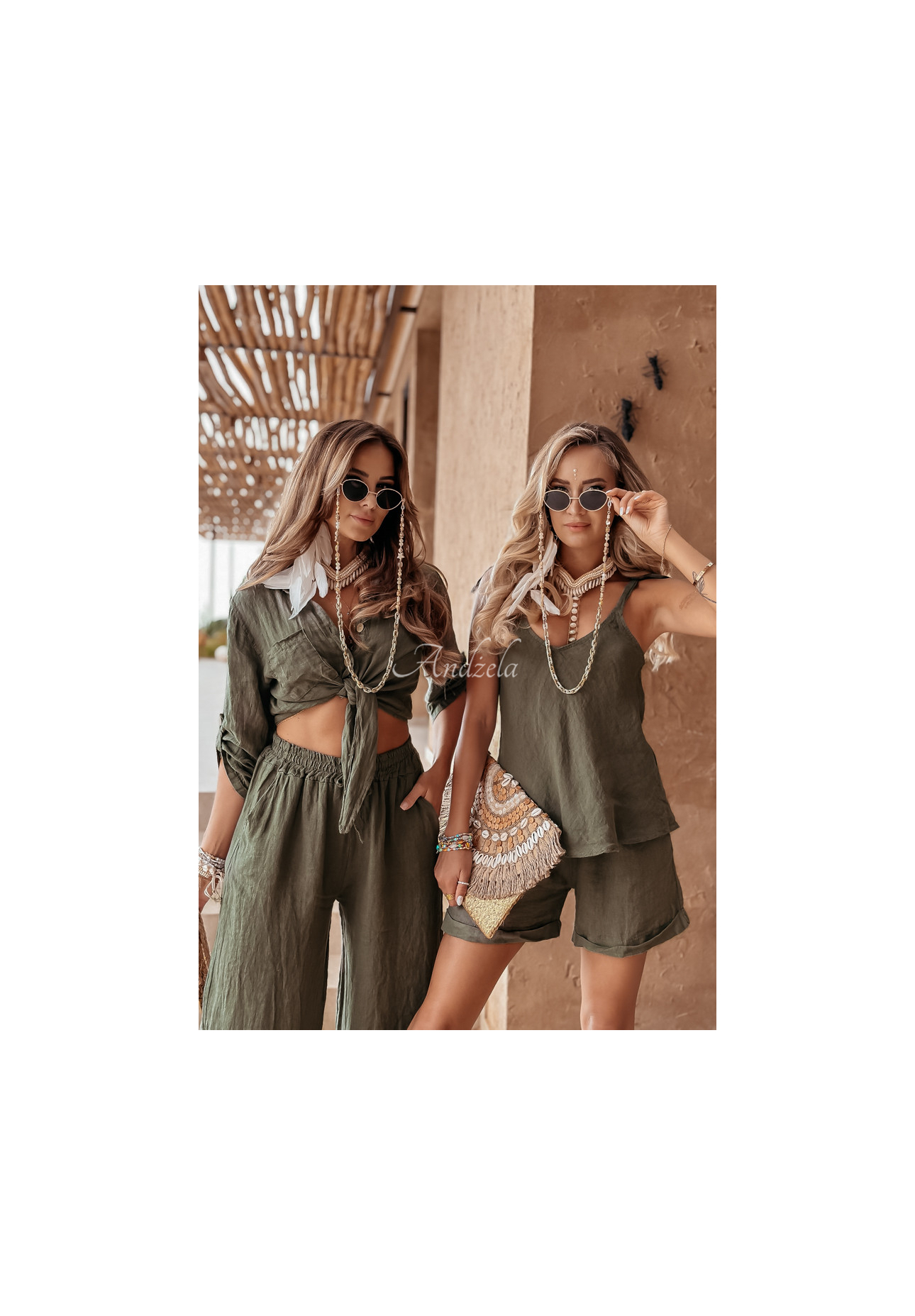 Ľanové nohavice Summery Essentials khaki