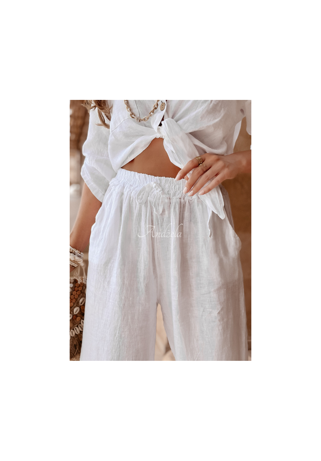 Ľanové nohavice Summery Essentials ecru