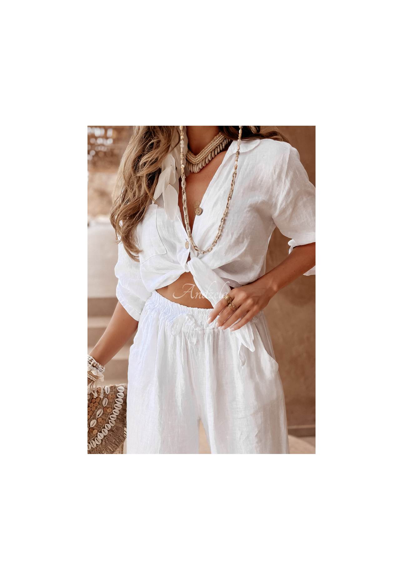 Ľanové nohavice Summery Essentials ecru