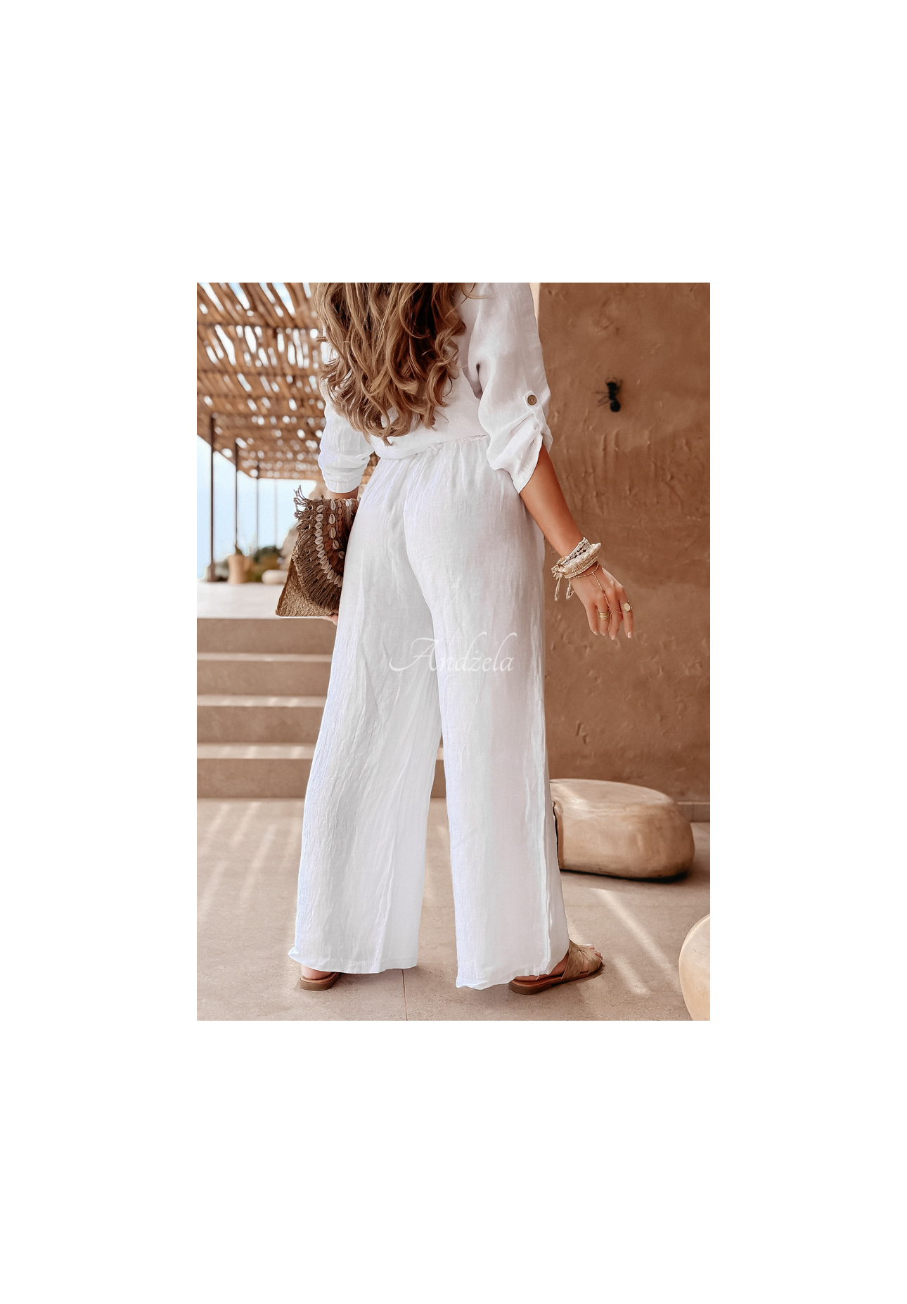 Ľanové nohavice Summery Essentials ecru