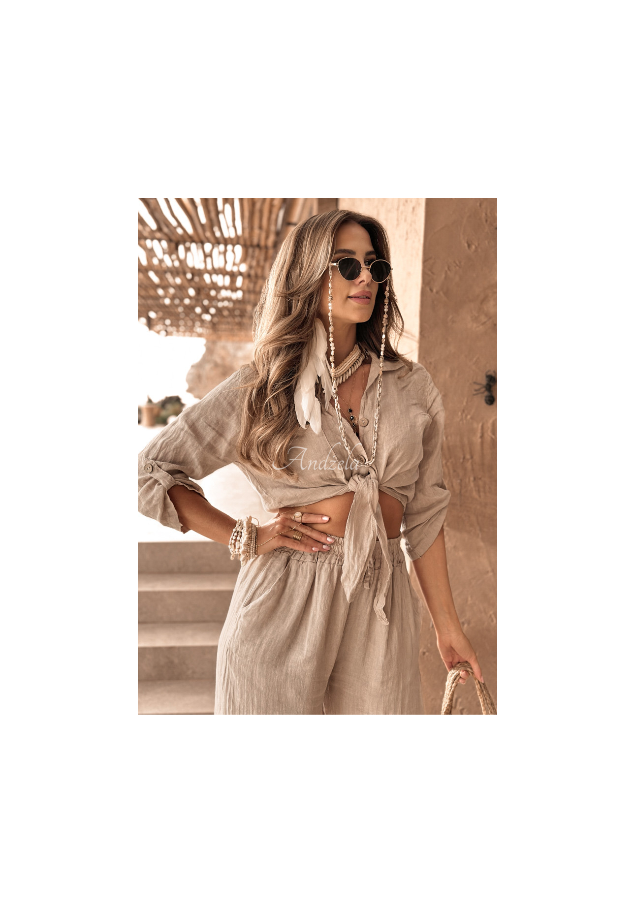 Ľanové nohavice Summery Essentials béžové