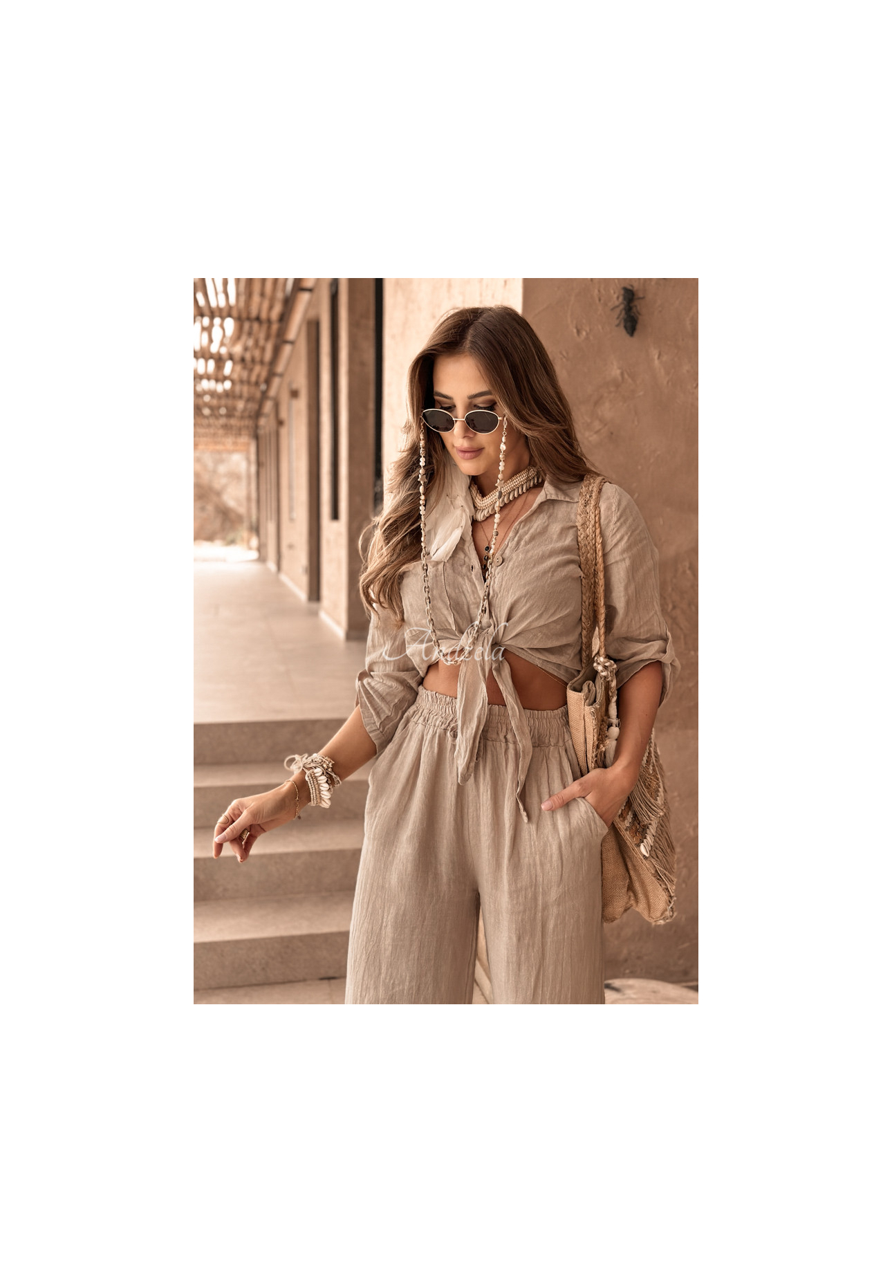 Ľanové nohavice Summery Essentials béžové