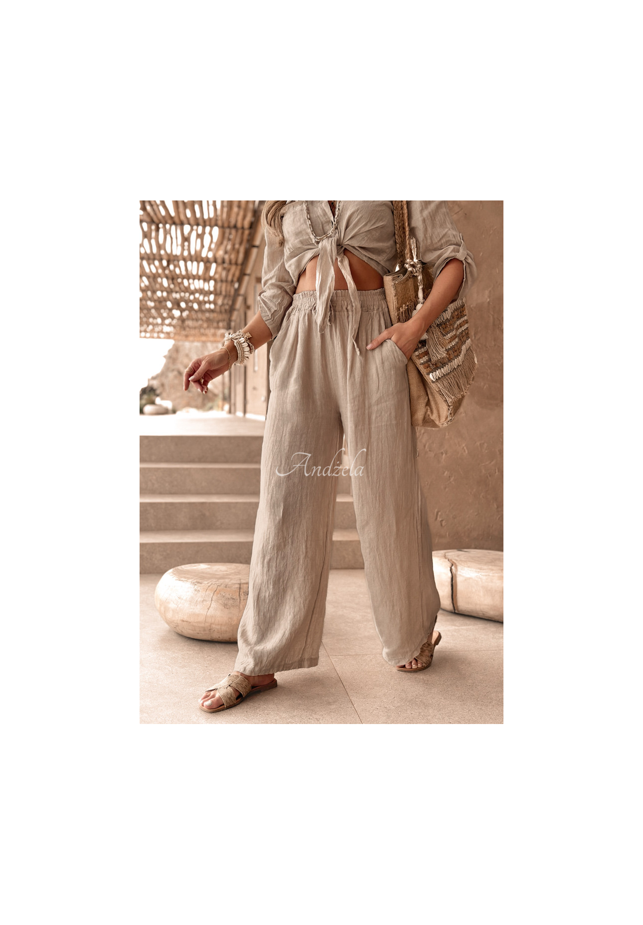 Ľanové nohavice Summery Essentials béžové