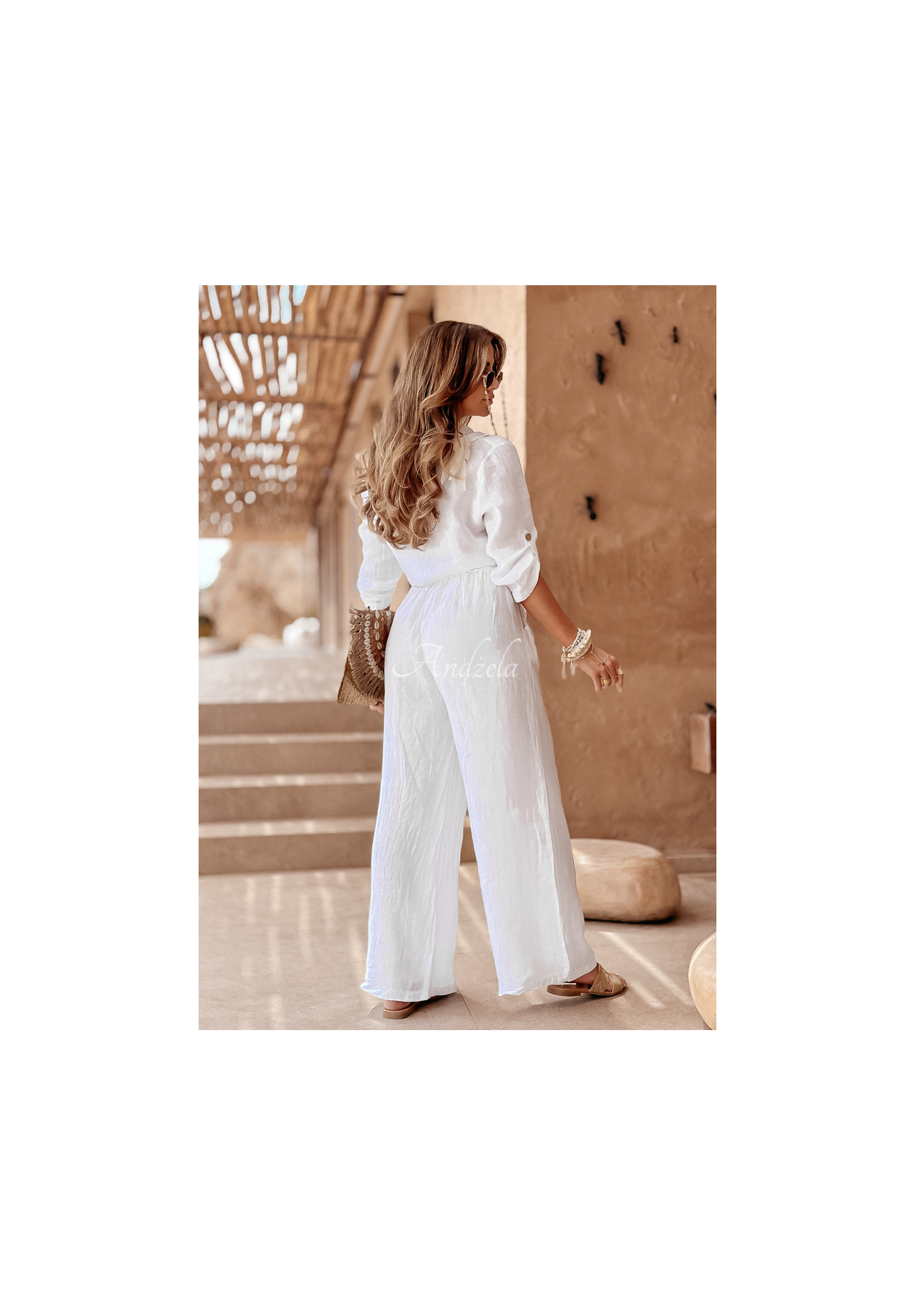 Krátka ľanová košeľa s viazaním Summery Essentials ecru