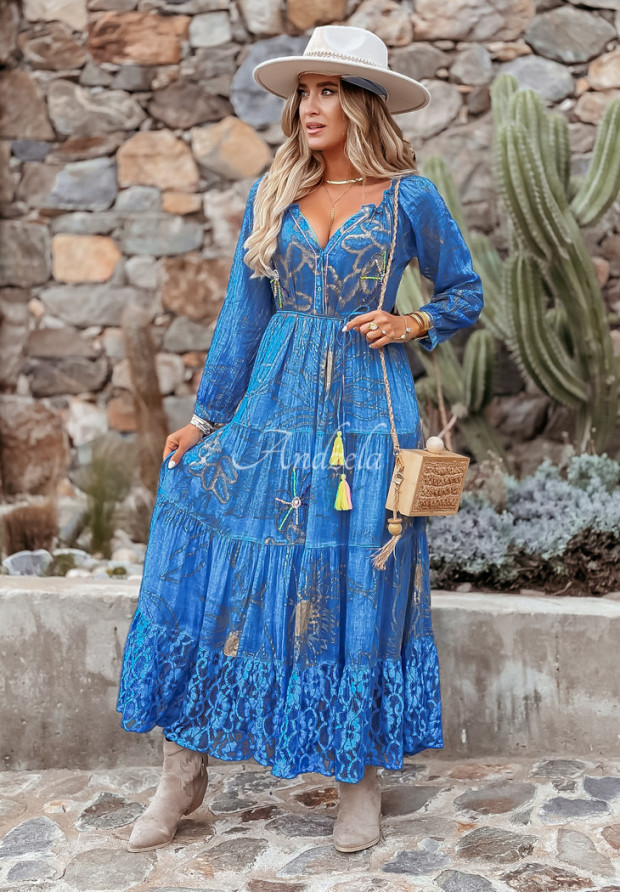 Šaty maxi so zdobením Romila modrá