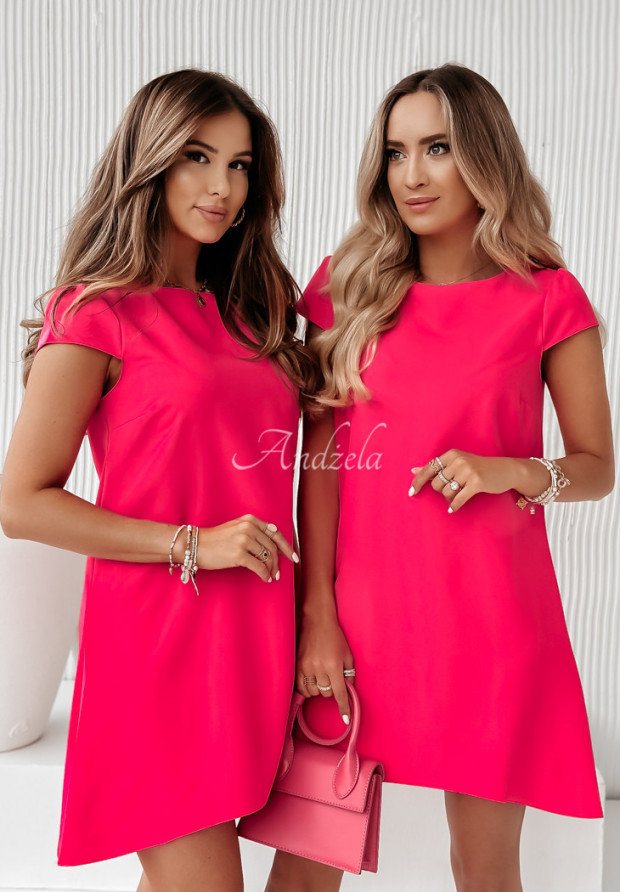 Trapézové šaty mini Hibiscus neónový ružový