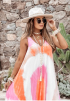 Šaty maxi tie dye Beach Style różowo-oranžová