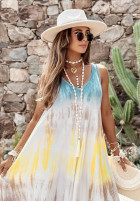 Šaty maxi tie dye Beach Style niebiesko-žltá