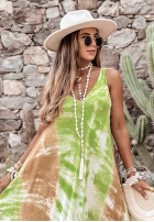 Šaty maxi tie dye Beach Style zielono-ťavia