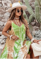 Šaty maxi tie dye Beach Style zielono-ťavia