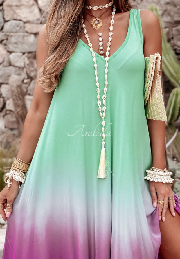 Šaty maxi s efektom ombre Beach Style mätovo-fialové