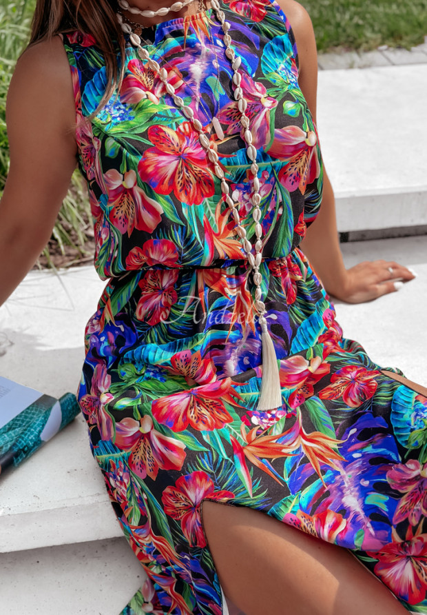 Kvetinové šaty s rozparkami Exotic Summer čierna