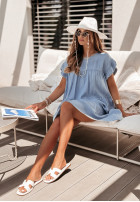 džínsová Šaty z falbankami Trip To Santorini jasnoniebieska