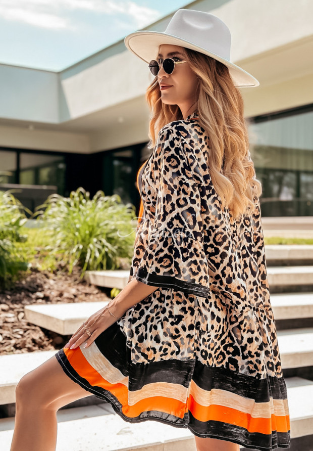 Vzorované šaty s volánom Ankona leopardí vzor II