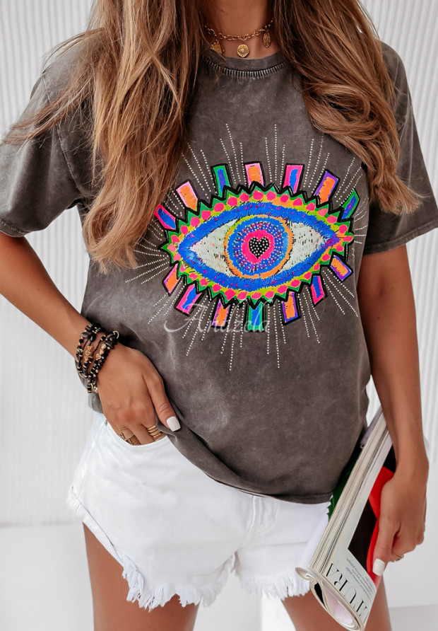 Tričko s ozdobnou aplikáciou Colorful Eye Sivá