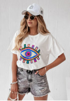 Tričko s ozdobnou aplikáciou Colorful Eye ecru