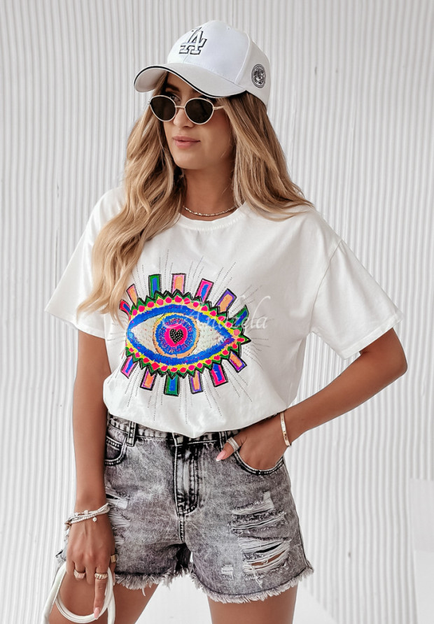 Tričko s ozdobnou aplikáciou Colorful Eye ecru