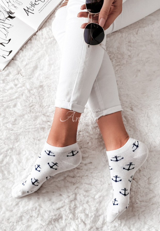 Krátke ponožky so vzormi Sailor Biele