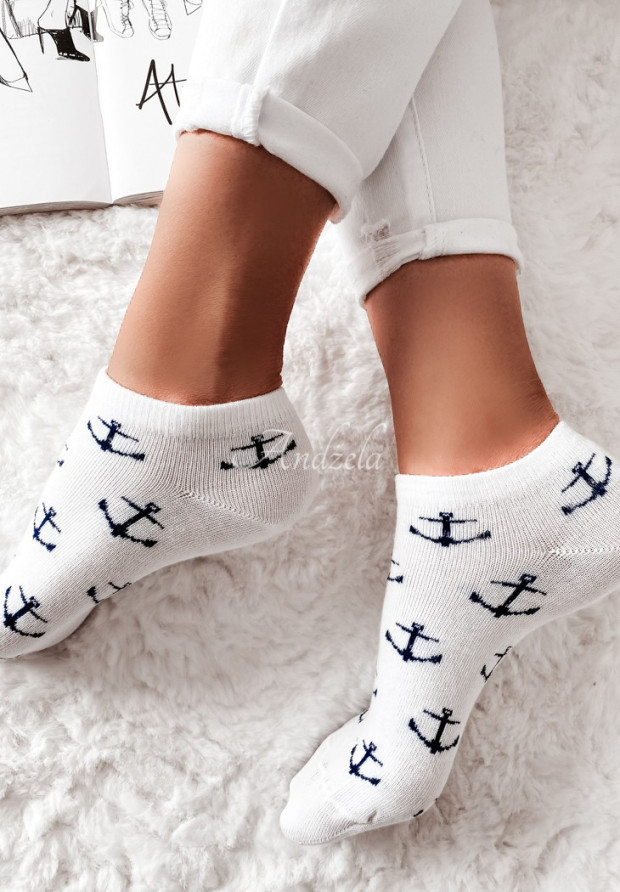 Krátke ponožky so vzormi Sailor Biele