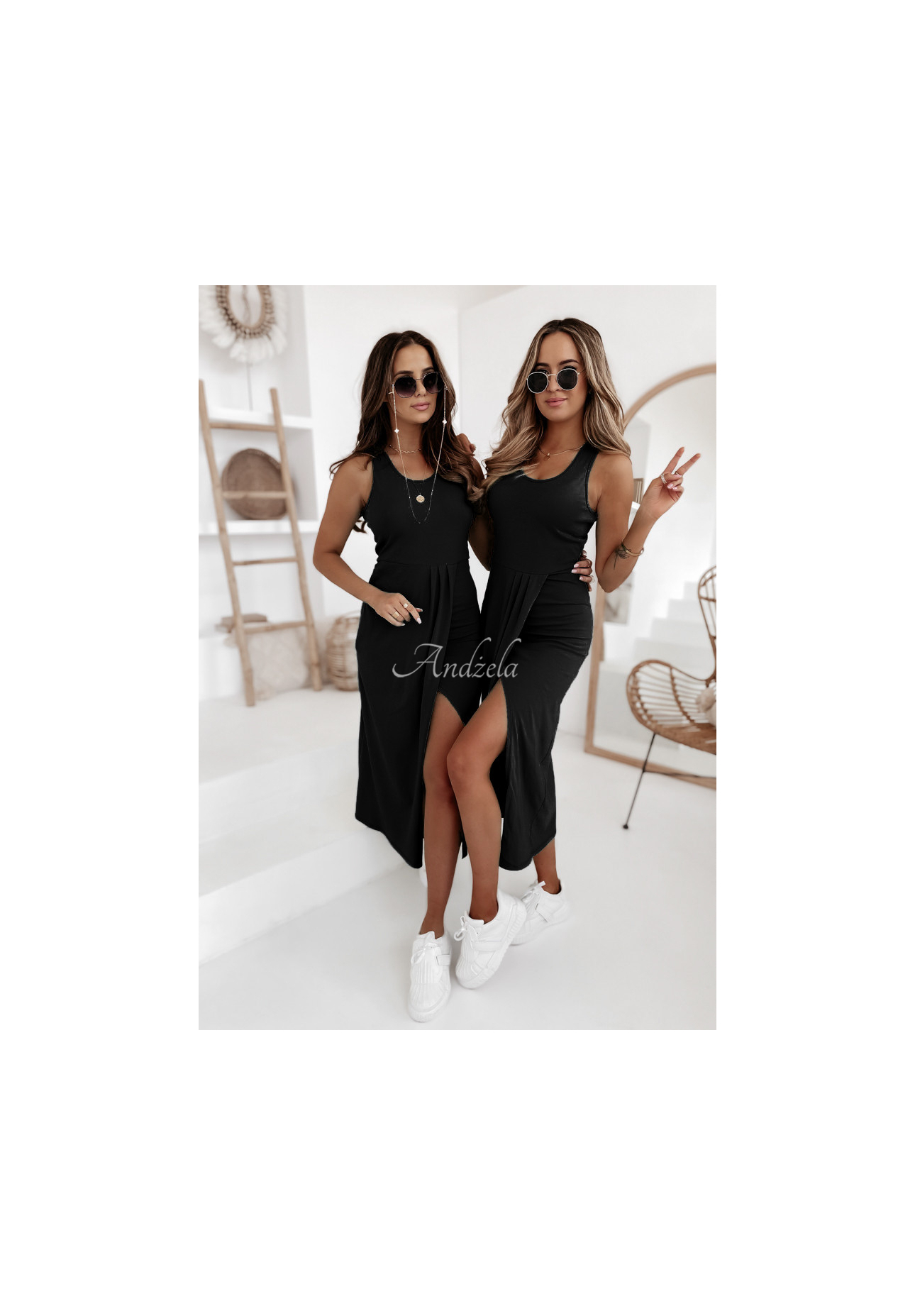 Midi šaty s rozparkom Casilla čierna