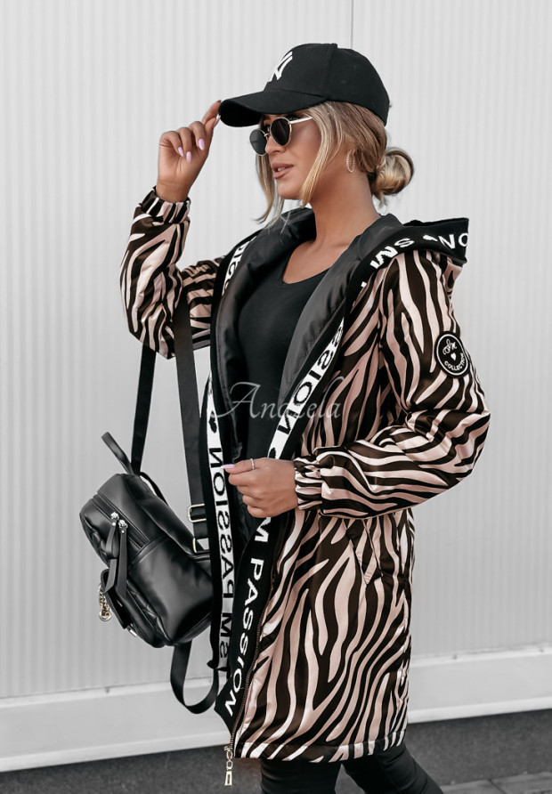Dlhá bunda s potlačou zebry Shanti béžovo-čierna